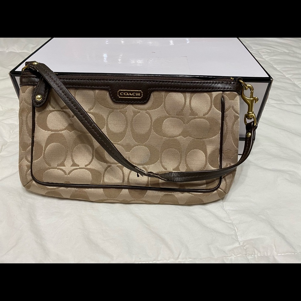 Coach Brown and Tan Wristlet Purse